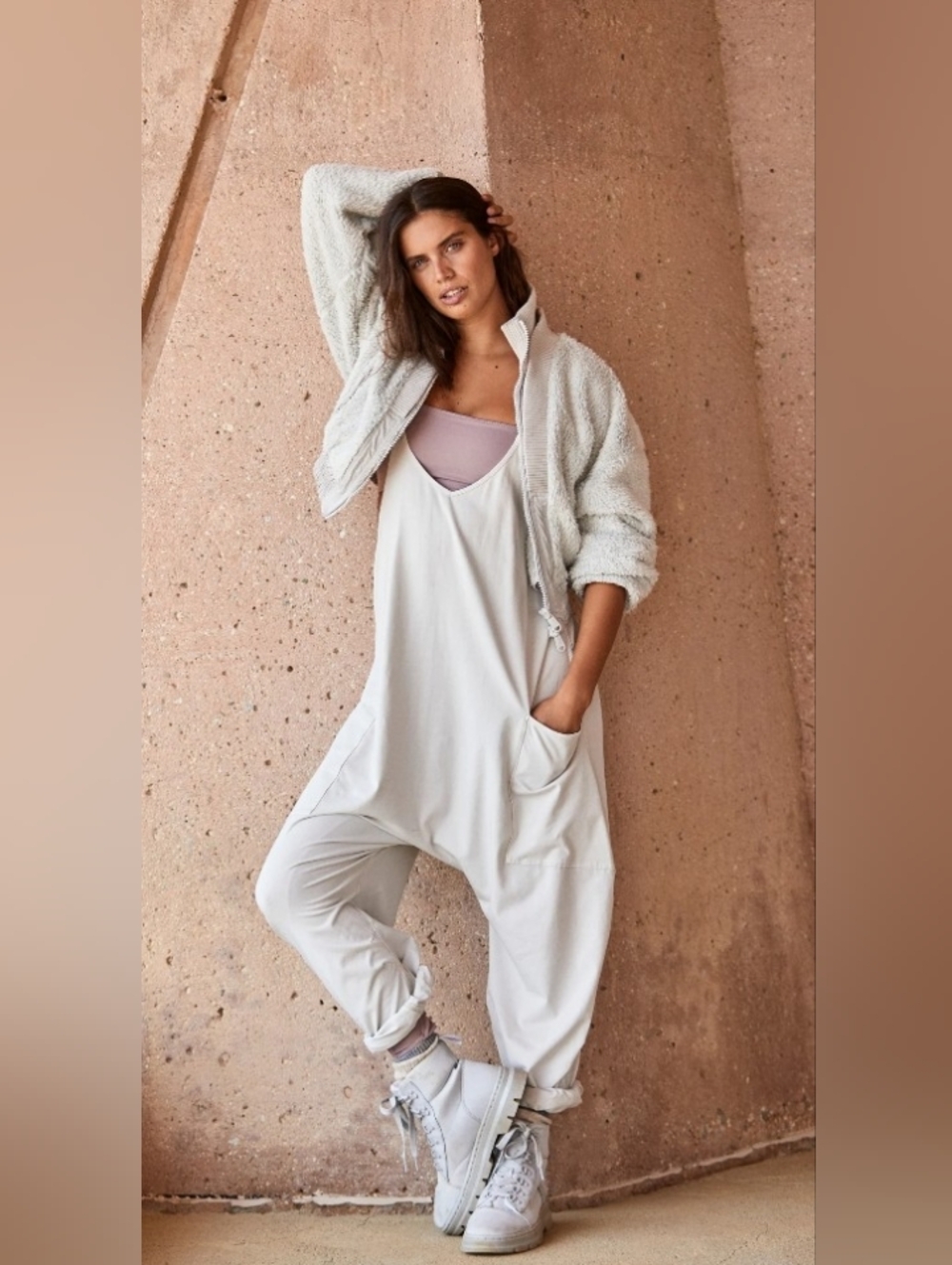 Relaxed Light Gray Jumpsuit with Pockets